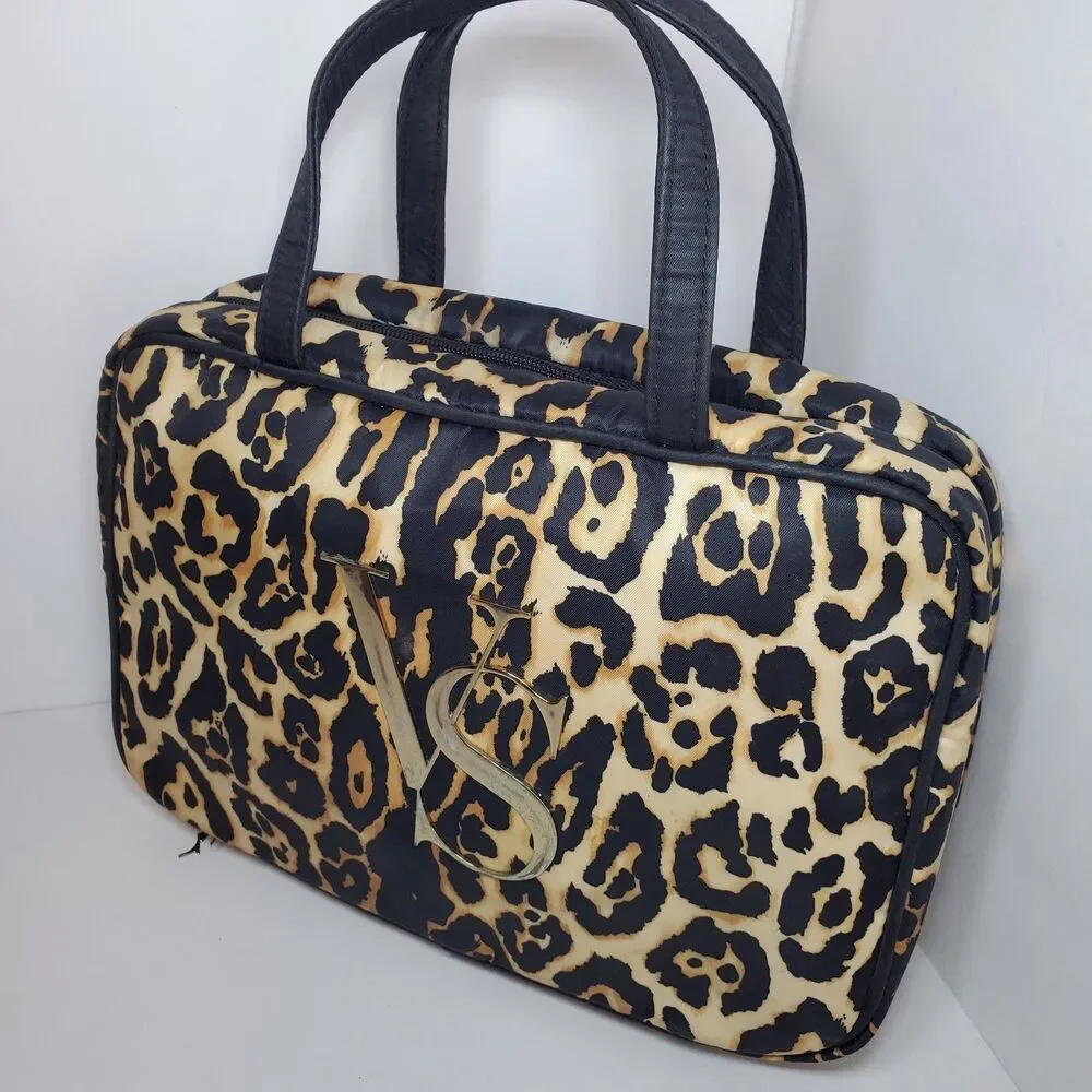 Victoria's Secret Large Travel Toiletry Bag Make-up Bag Leopard Print 90s Y2K